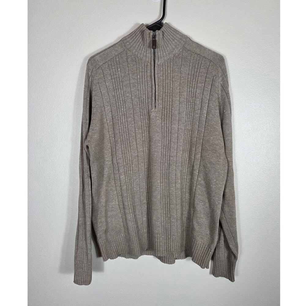 Oscar de la Renta Men's Elevated Tan Quarter Zip Knit Sweater Size Large